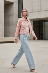 Pink Floral Print Cotton Twill Button Down Barn Jacket