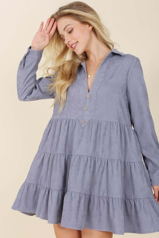 Women's Corduroy Long Sleeve Tiered Mini Dress | USA Boutique, Lilou, $ 46.95