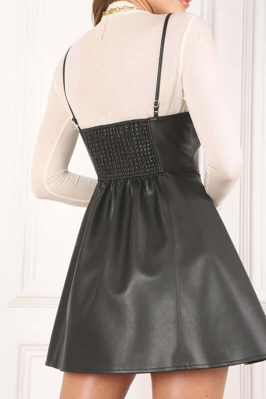 Black Vegan Leather Bustier Mini Dress, Lilou, $ 42.95