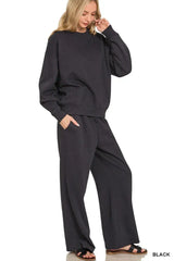 Cozy Black Fleece Long Sleeve Top & Sweatpants Set, Outfit Sets, $ 45.00, A Moment Of Now™