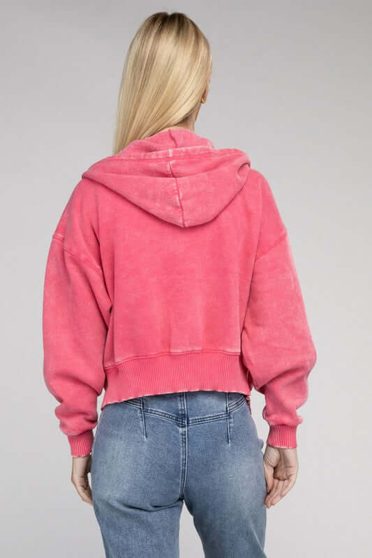 Acid Wash Fleece Cropped Zip-Up Hoodie, ZENANA, $ 49.95