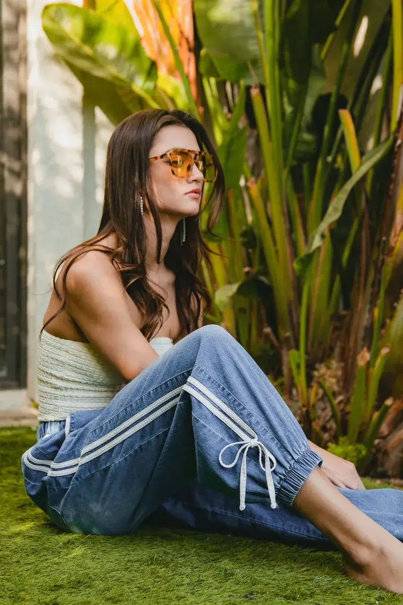 BiBi Striped Tape Jeans - Comfort Meets Style, , $ 65.00, A Moment Of Now™