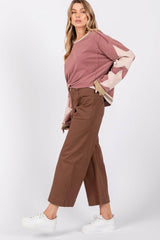 Mocha Brown Comfy Wide Leg Cropped Pants, SAGE + FIG, $ 64.00