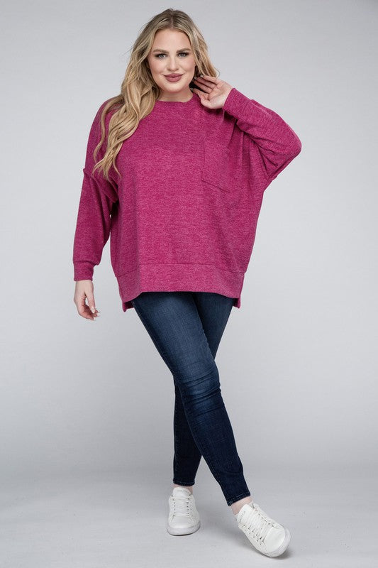 Shop Plus Size Women's Brushed Melange Drop Shoulder Sweater, Sweaters, USA Boutique