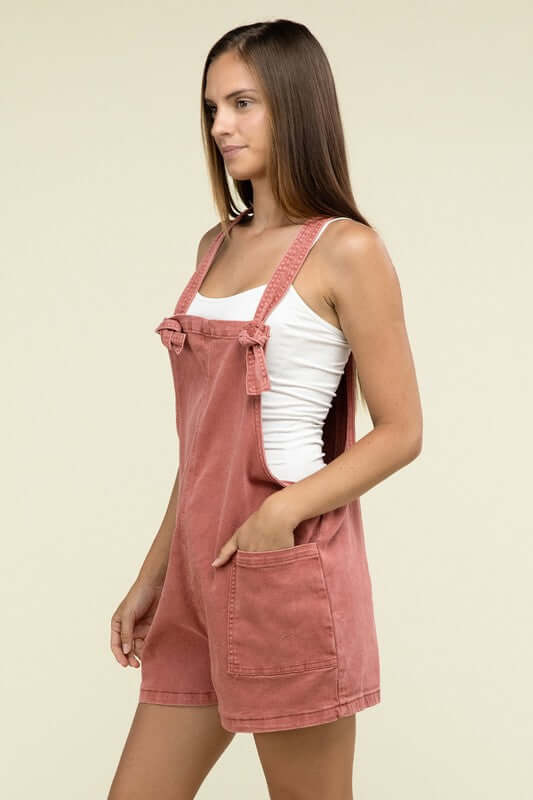 Washed Knot Strap Romper, ZENANA, $ 55.00