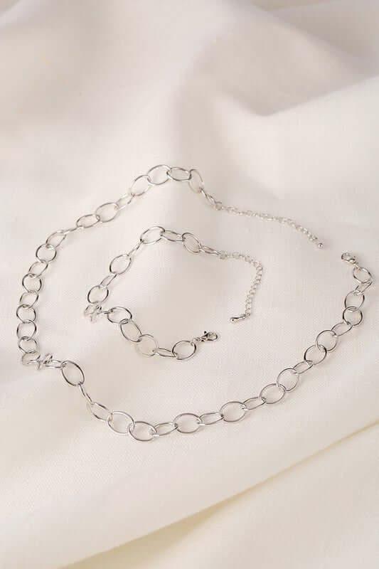 Silver Chain Bracelet and Necklace Set
