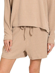 Comfortable Light Mocha Long Sleeve Tee & Shorts Set, Outfit Sets, $ 37.00, A Moment Of Now™