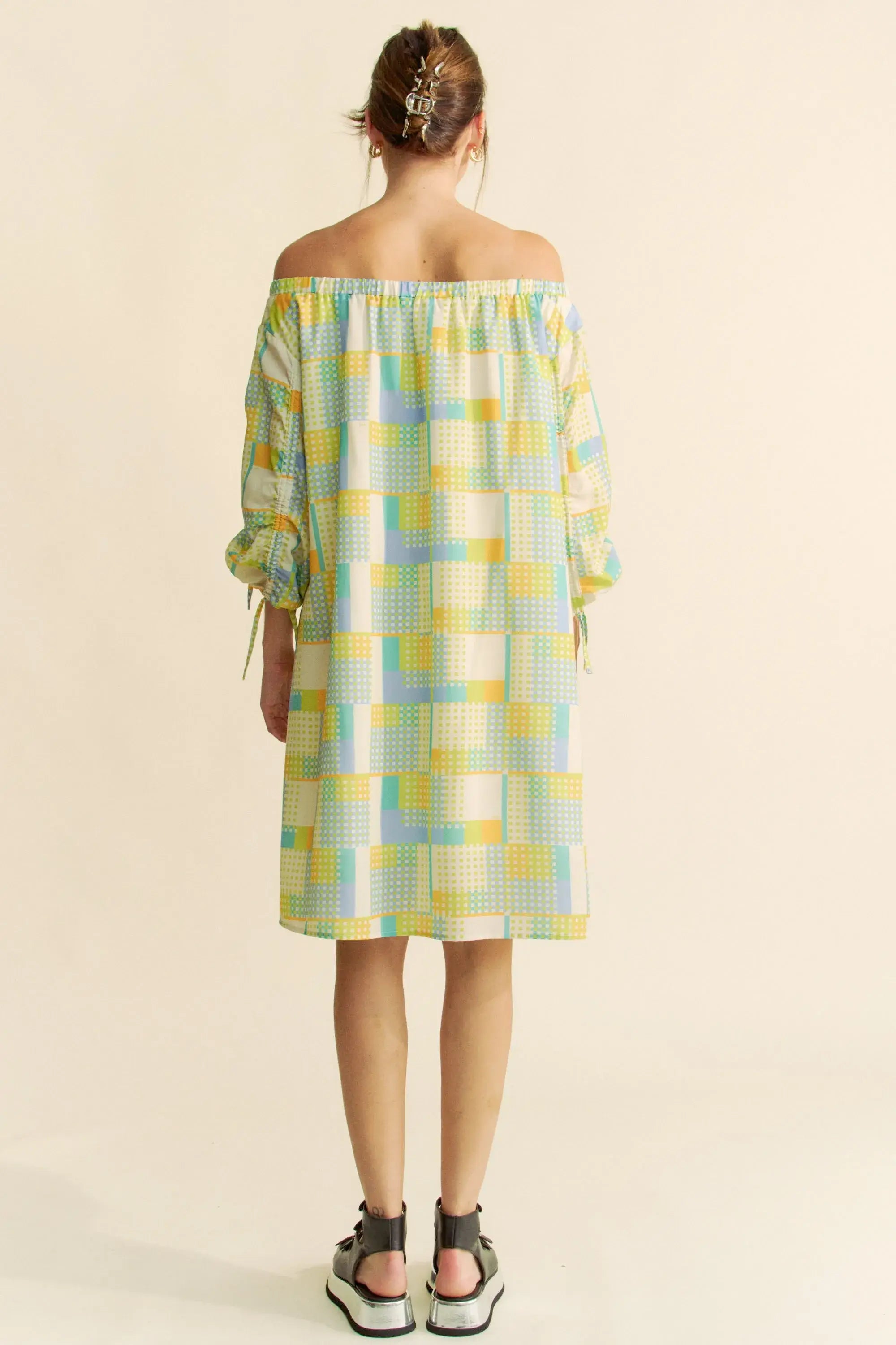 Blue Cream Off Shoulder Mini Dress - Summer Chic, Dresses, $ 55.00, A Moment Of Now™