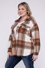 Plus Size Yarn Dyed Plaid Shirt Jacket Shacket