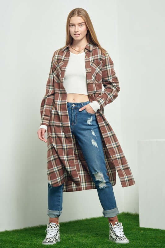 Plaid Print Collar Long Shirt Dress - Bold & Stylish, Dresses, $ 86.95, A Moment Of Now™
