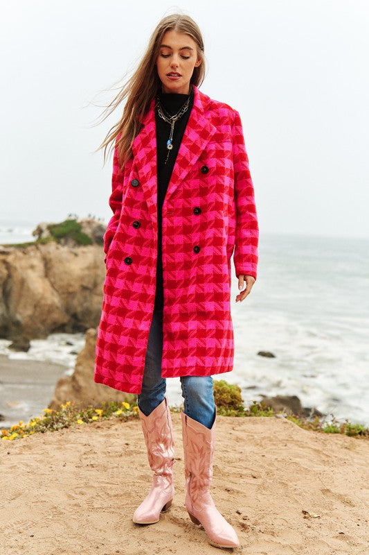 Shop Plaid Knit Tweed Double Button Mid-Length Coat Jacket For Women, Coats, USA Boutique