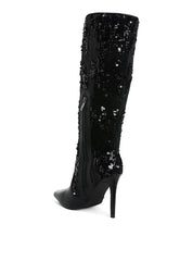 Black Sitarah Sequin Embellished Stiletto Long Boots