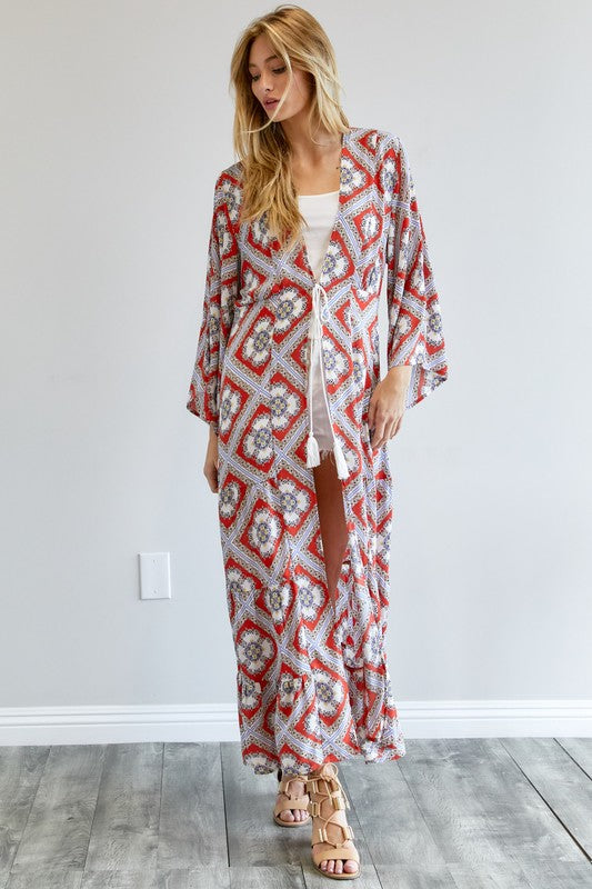 Shop Women's Printed Long Sleeve Loose Kimono | USA Boutique Online, Kimonos, USA Boutique
