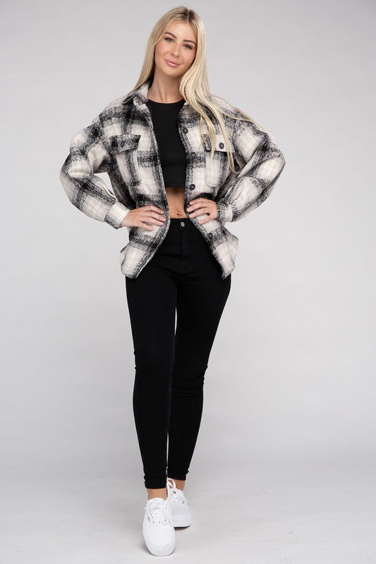 Shop Women's Cozy Plaid Flannel Shacket Jacket | Boutique Clothing, Shackets, USA Boutique