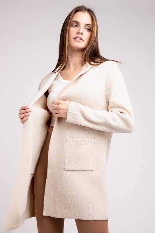 Hooded Open Front Sweater Cardigan, ZENANA, $ 50.95