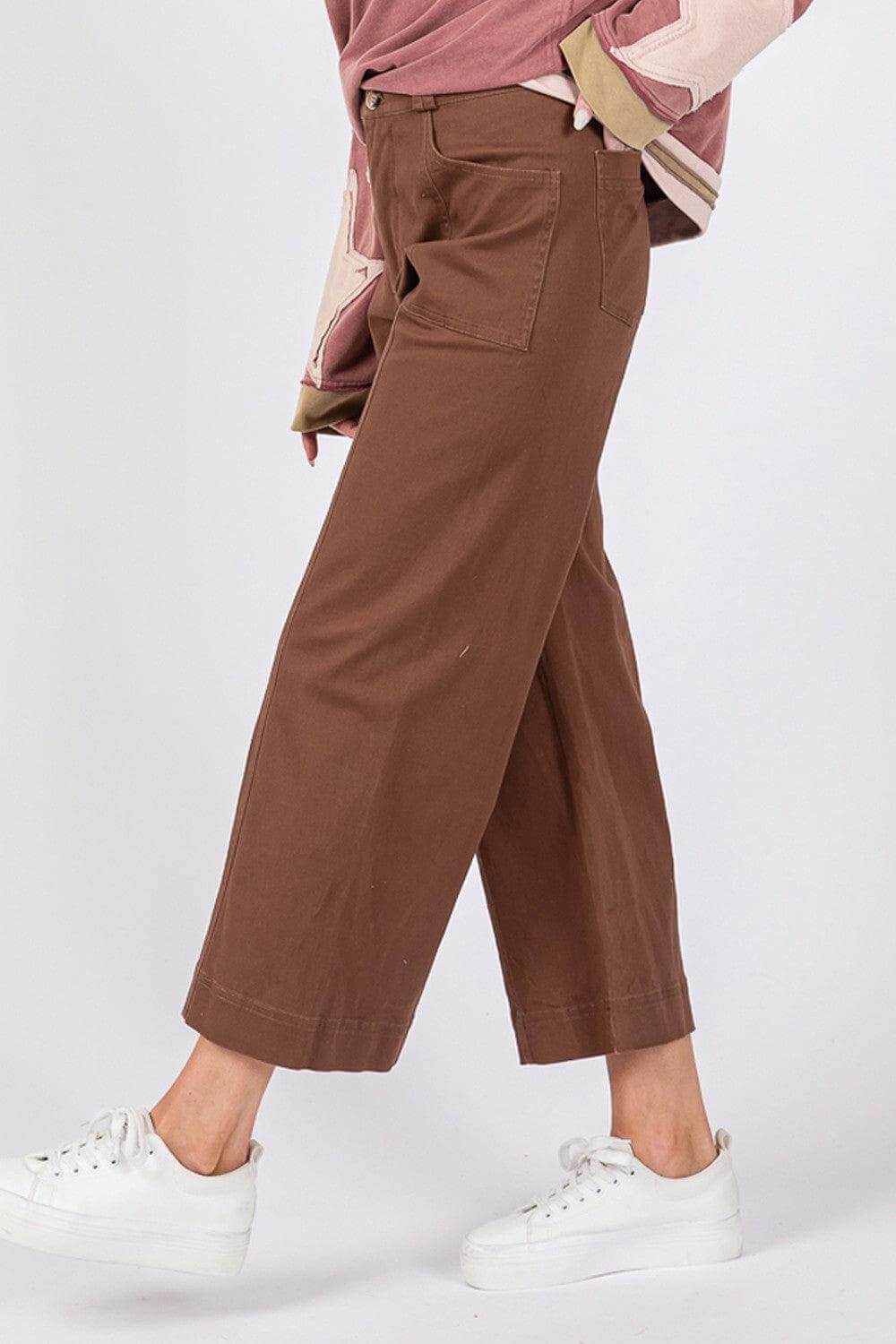 Mocha Brown Comfy Wide Leg Cropped Pants, SAGE + FIG, $ 64.00