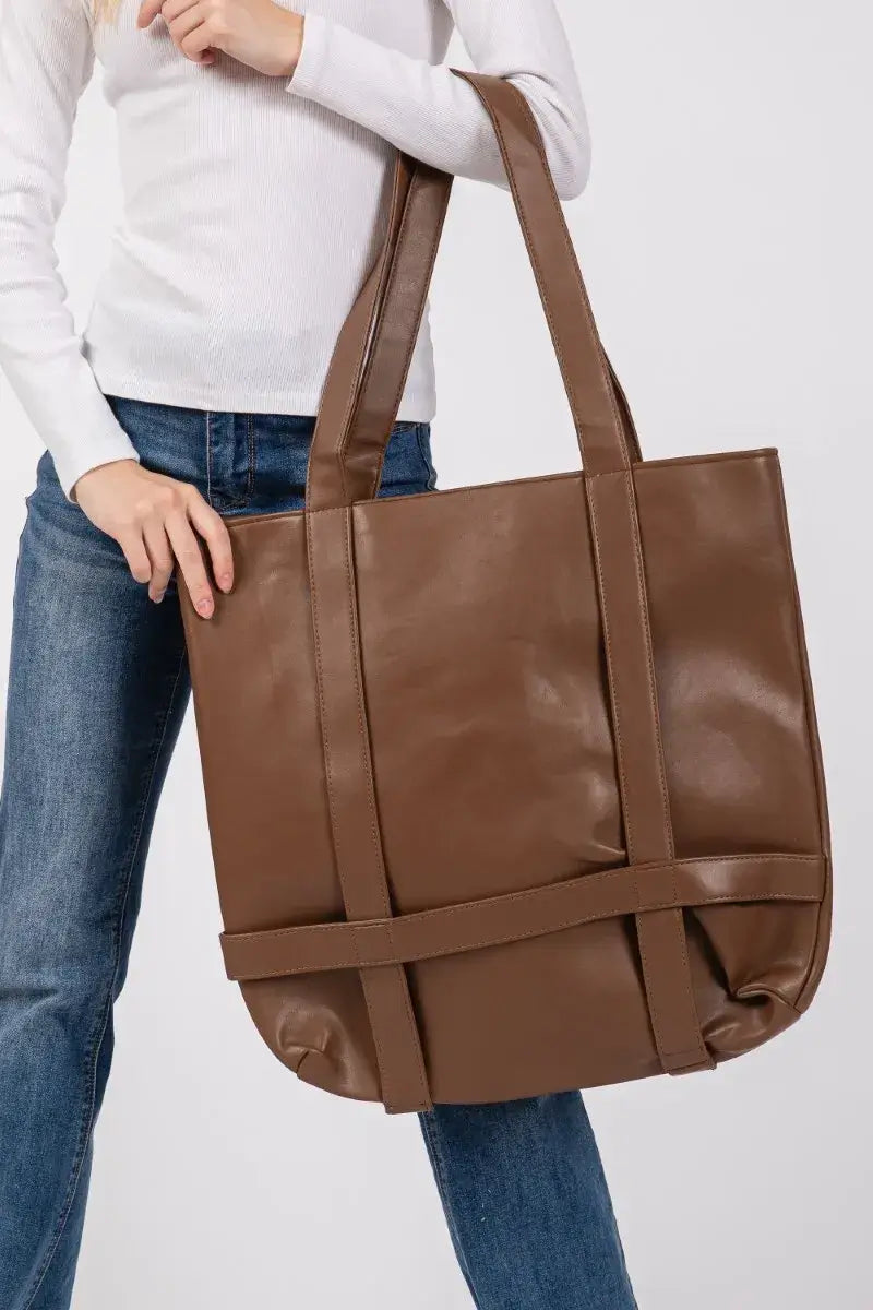 Brown Oversized Hat Carrier Tote - Stylish & Spacious, Shoppers, $ 55.00, A Moment Of Now™