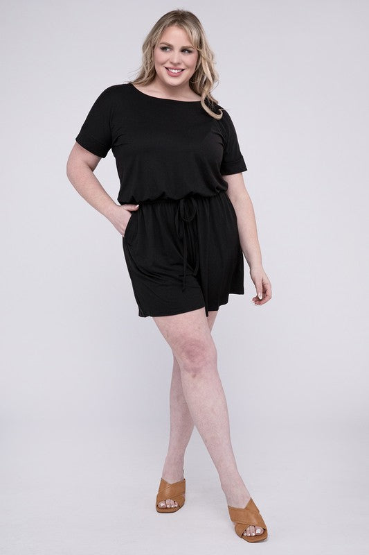 Shop Plus Size Women's Brushed DTY Romper with Pockets | Boutique Clothing, Rompers, USA Boutique