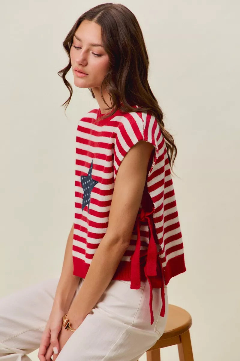 Stripe Star Patch 4th Of July Side Tie Vest Top | Boutique In USA, Vests, $ 49.00, A Moment Of Now™