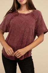 Back Patch Crinkle Washed Raglan Sleeve T-Shirt, ZENANA, $ 27.95