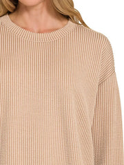 Comfortable Light Mocha Long Sleeve Tee & Shorts Set, Outfit Sets, $ 37.00, A Moment Of Now™