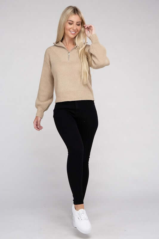 Shop Women's Easy-Wear Half-Zip Pullover Sweater | Shop Boutique Clothing, Sweaters, USA Boutique