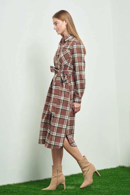 Plaid Print Collar Long Shirt Dress - Bold & Stylish, Dresses, $ 86.95, A Moment Of Now™