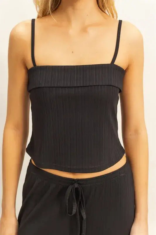 Black Rib Knit Cami Top and Pants Set - Chic Comfort for All, Outfit Sets, $ 45.00, A Moment Of Now™