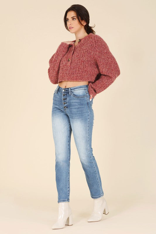 Melange Cropped Sweater Top