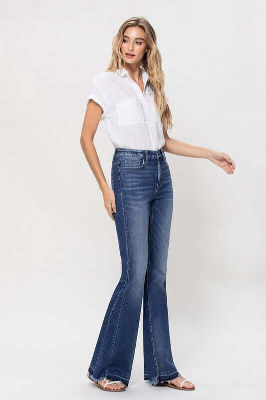 High Rise Flare W/Insert Panel Details Jeans