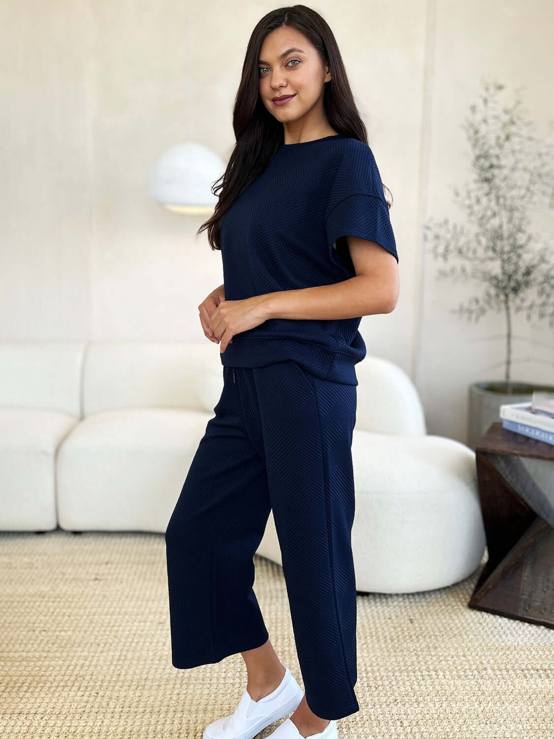 Texture Short Sleeve Top and Pants Set Loungewear, Double Take, A Moment Of Now