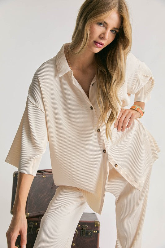 Shop Beige Button Down 3/4 Sleeve Top Shirt For Women | Boutique Clothing, Shirts, USA Boutique