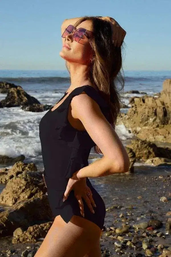 Black One Shoulder Ruffle One Piece Swimsuit, Swimsuits, $ 45.00, A Moment Of Now™