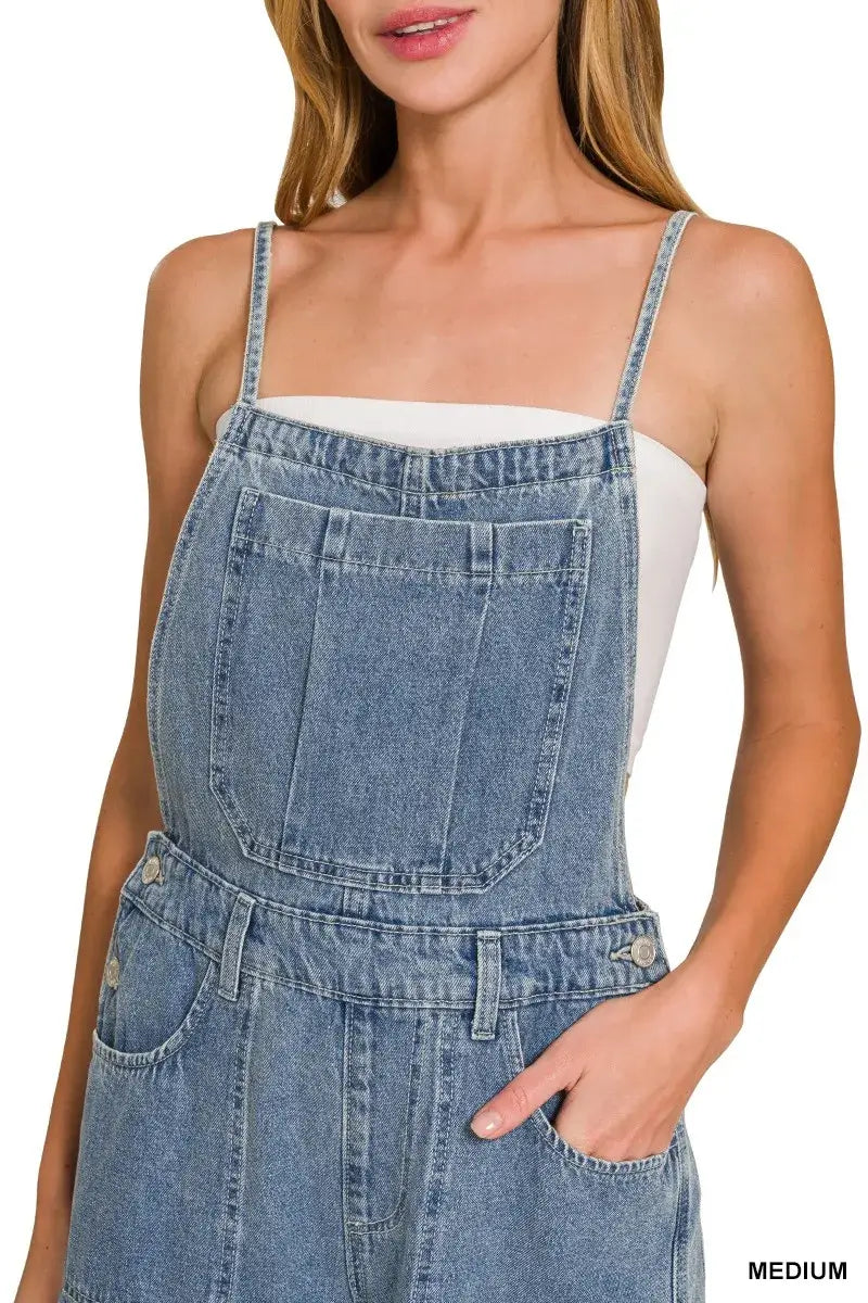 Stylish Denim Medium Washed Wide Leg Overalls, Overalls, $ 59.00, A Moment Of Now™