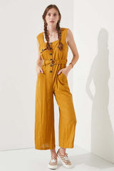 SLEEVELESS SQUARE NECK BUTTON DOWN ANKLE JUMPSUIT, Jade By Jane, $ 69.00