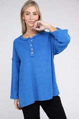 Ribbed Brushed Melange Hacci Henley Sweater, ZENANA, $ 29.00