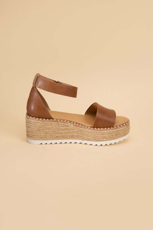 TUCKIN-S Tan Brown Platform Wedges Sandals