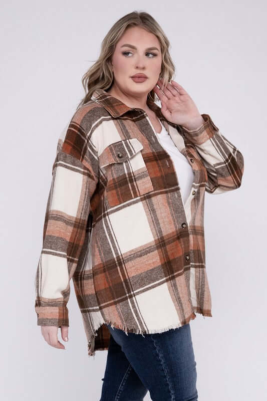 Plus Size Yarn Dyed Plaid Shirt Jacket Shacket