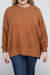 Plus Size Brushed Melange Drop Shoulder Sweater, ZENANA, $ 28.95