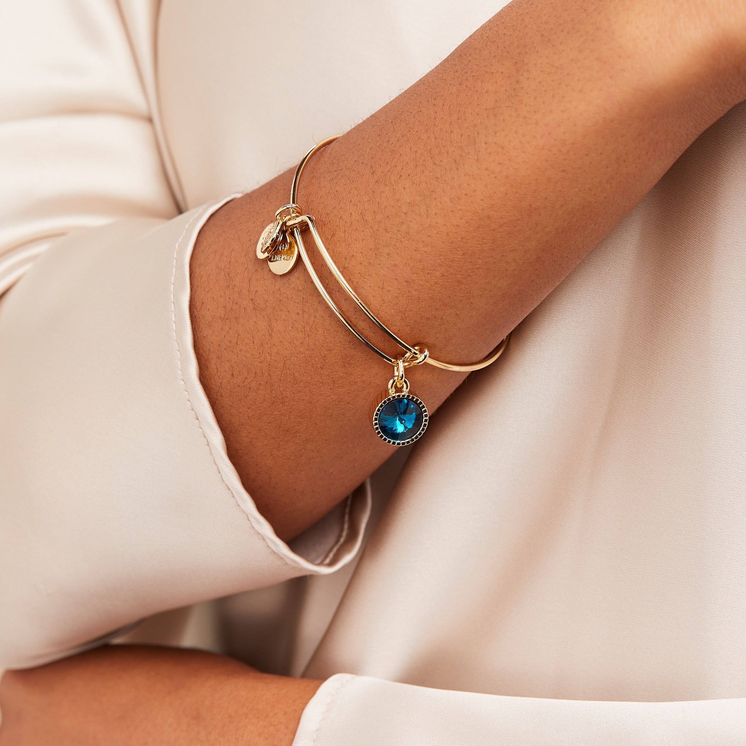 December Birthstone Charm Bangle, Blue Zircon, Bracelets, $ 28.00, A Moment Of Now™