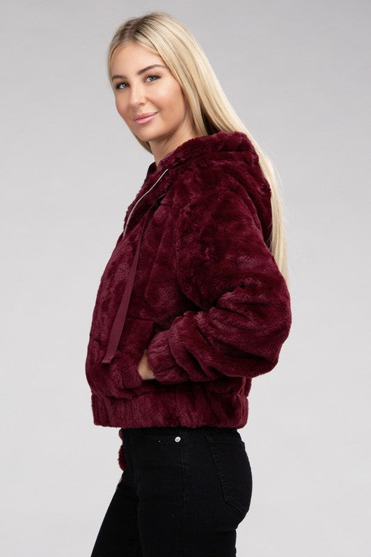 Shop Fluffy Zip-Up Teddy Hoodie For Women | Shop Boutique Clothing, Jackets, USA Boutique