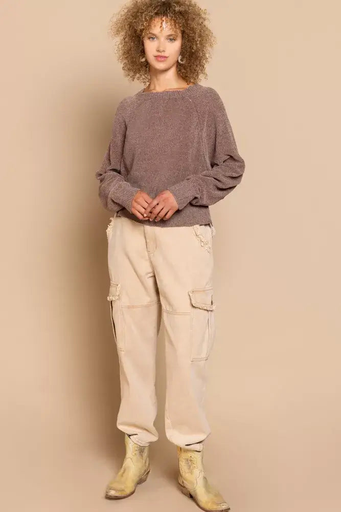 Chocolate Brown Backless Sweater with Ribbed Edge, Sweaters, $ 45.00, A Moment Of Now™