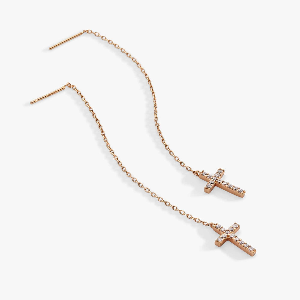 Cross Delicate Pave Crystal Threader Earrings, Earrings, $ 44.00, A Moment Of Now™