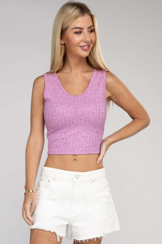 Ribbed Scoop Neck Cropped Sleeveless Top, ZENANA, $ 15.95