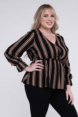 Plus Size Striped Long Flounce Sleeve Top With Ruffled Hem, Nuvi Apparel, $ 35.95