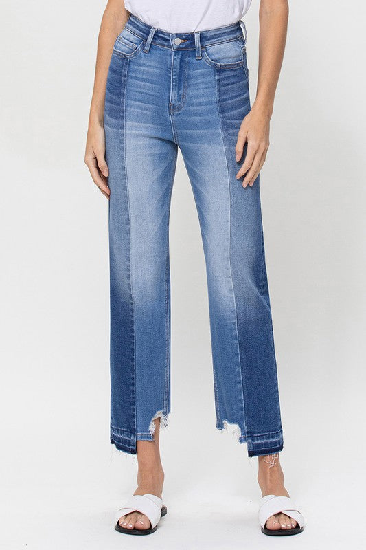 Super High Rise Straight W/Contrast and Hem Detail Jeans