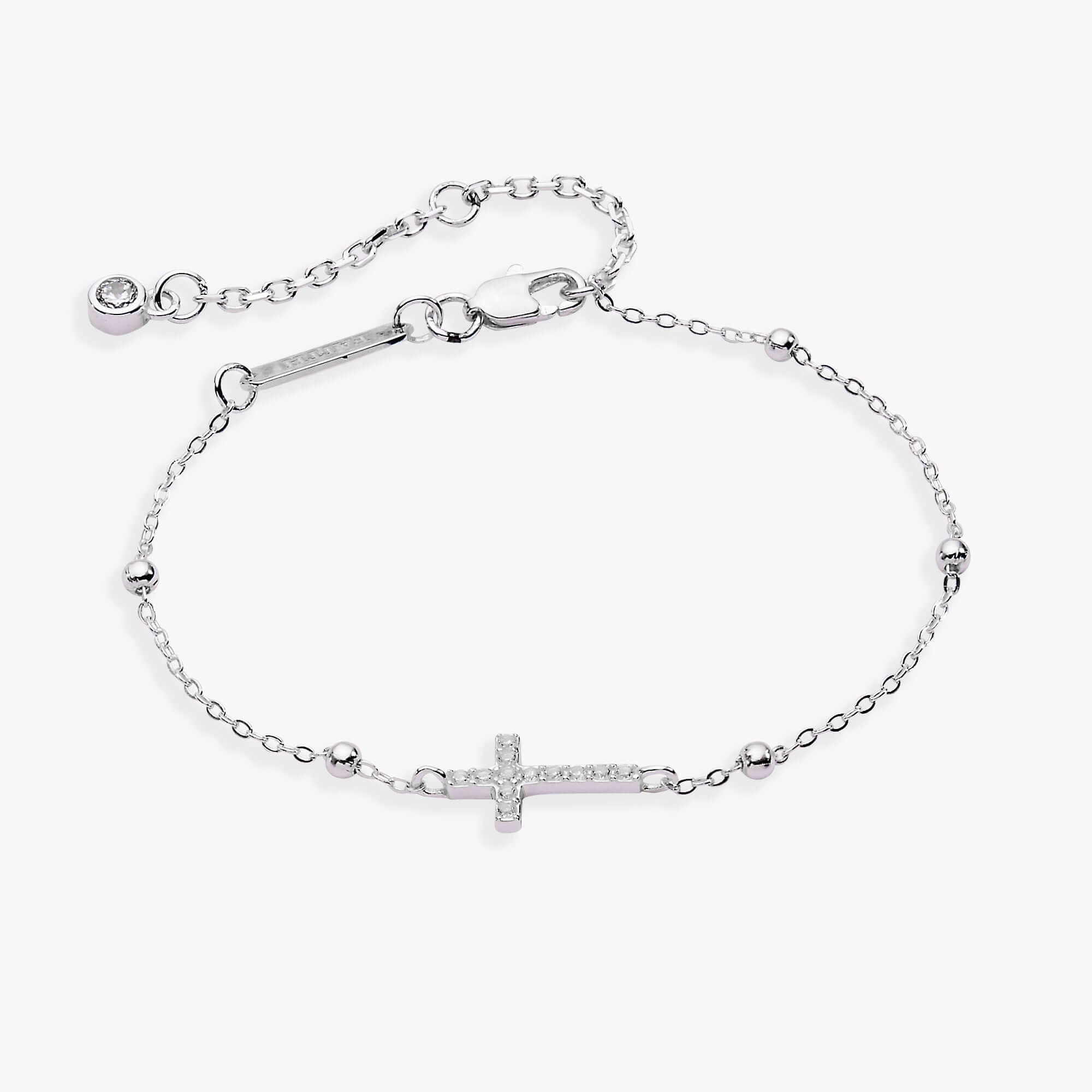 Cross Delicate Pave Crystal Beaded Strand Bracelet, Bracelets, $ 68.00, A Moment Of Now™
