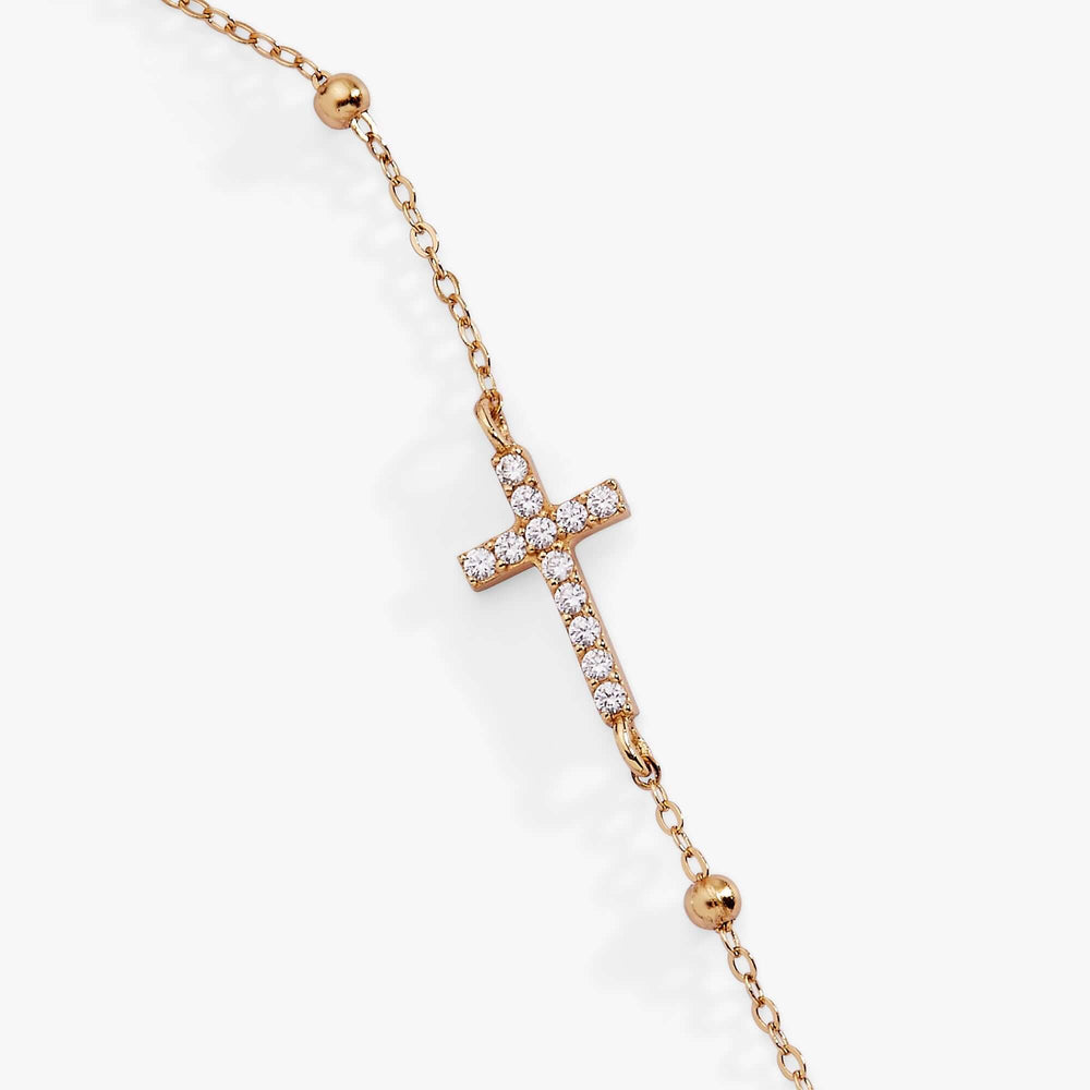 Cross Delicate Pave Crystal Beaded Strand Bracelet, Bracelets, $ 68.00, A Moment Of Now™