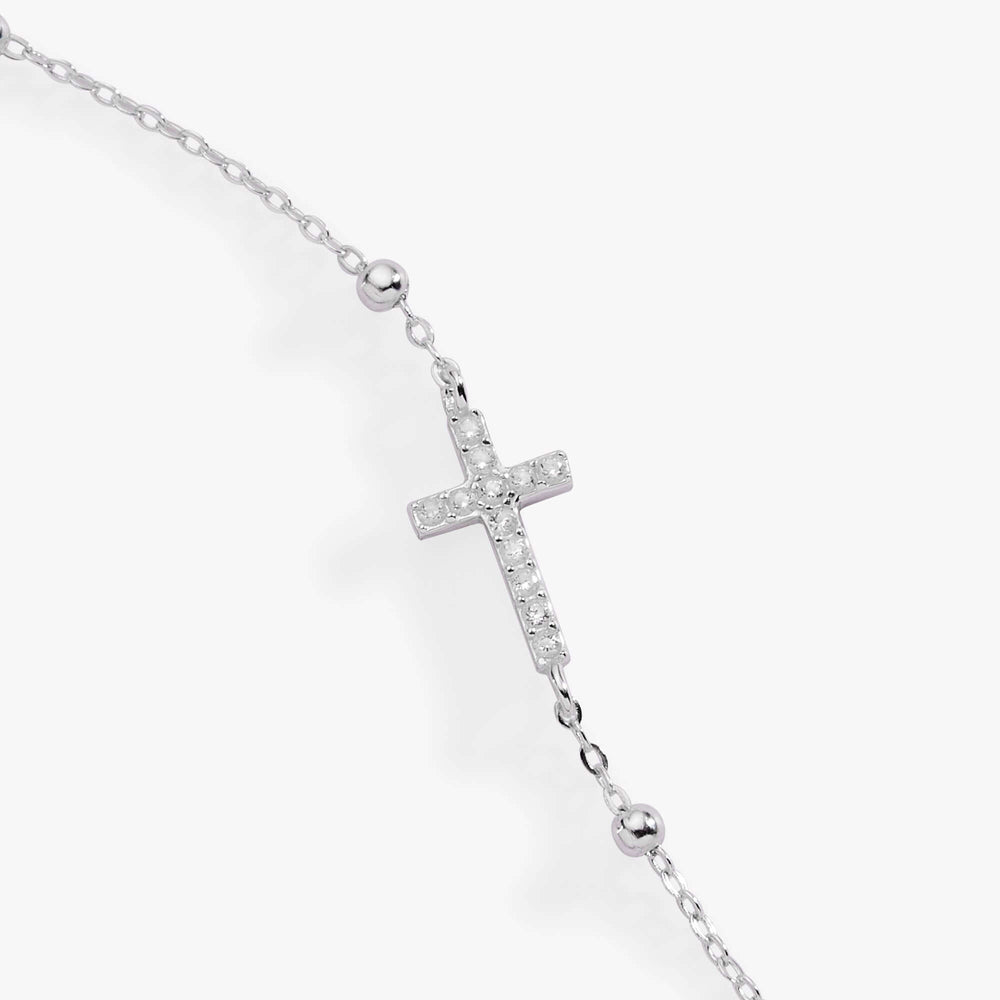 Cross Delicate Pave Crystal Beaded Strand Bracelet, Bracelets, $ 68.00, A Moment Of Now™