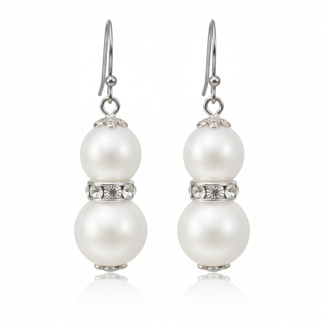 Double Pearl Drop Dangle Earrings | Rhinestone & Glass Pearl, Earrings, $ 17.99, A Moment Of Now™